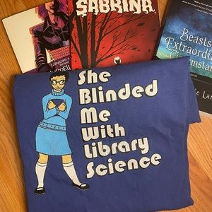 Novelty She Blinded Me With Library Science tee